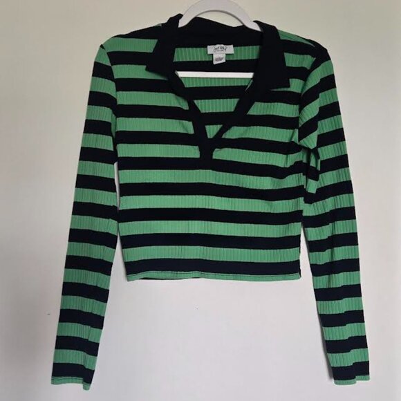 Tops - Green and Navy Striped Crop Top